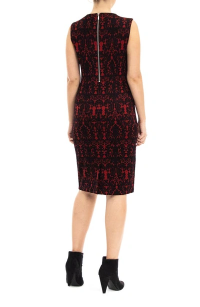 Shop Nina Leonard U-neck Sleeveless Geometric Cocktail Dress In Black/ Red