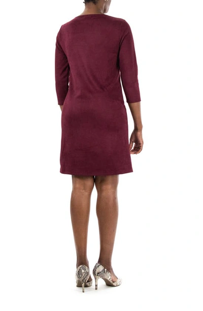Nina Leonard Crewneck Three-quarter Sleeve Trapeze Dress In Deep Wine