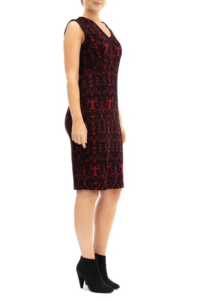 Shop Nina Leonard U-neck Sleeveless Geometric Cocktail Dress In Black/ Red