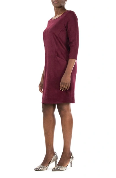Nina Leonard Crewneck Three-quarter Sleeve Trapeze Dress In Deep Wine