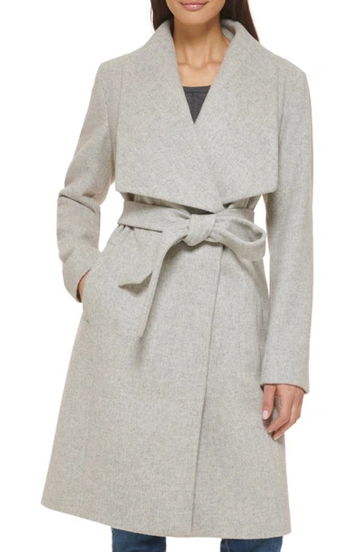 Shop Cole Haan Signature Slick Wool Blend Wrap Coat In Light Grey