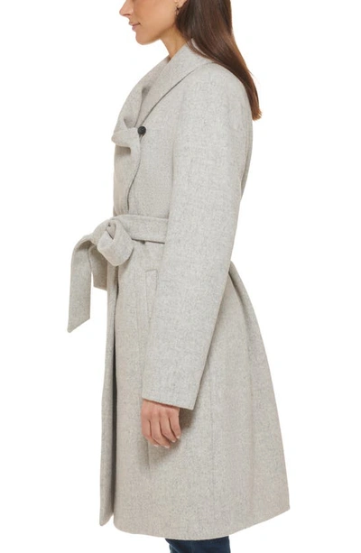 Shop Cole Haan Signature Slick Wool Blend Wrap Coat In Light Grey
