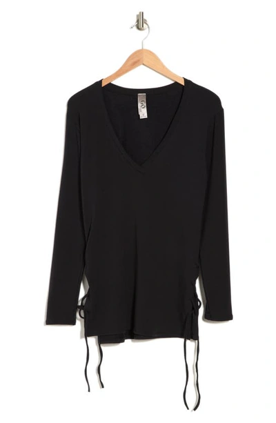 Go Couture V-neck Dolman Sleeve Double Lace-up T-shirt In Black