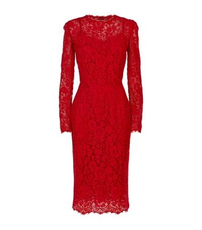 Dolce & Gabbana Cotton Blend Cordonetto Lace Dress, Red In Lright Red