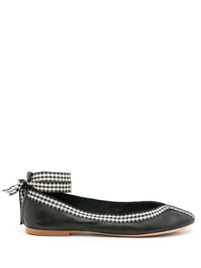 Shop Sarah Chofakian Daisy Gingham-ribbon Trim Ballerina Pumps In Black