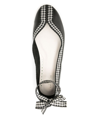 Shop Sarah Chofakian Daisy Gingham-ribbon Trim Ballerina Pumps In Black