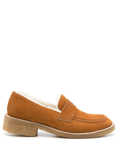 Shop Sarah Chofakian Pullman Shearling-trimmed Loafers In Brown