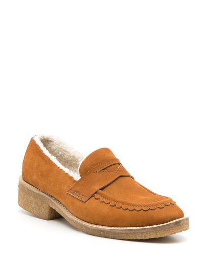 Shop Sarah Chofakian Pullman Shearling-trimmed Loafers In Brown