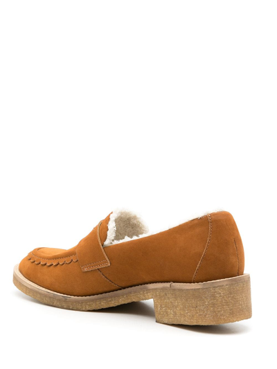 Shop Sarah Chofakian Pullman Shearling-trimmed Loafers In Brown