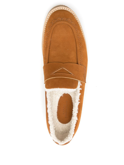 Shop Sarah Chofakian Pullman Shearling-trimmed Loafers In Brown