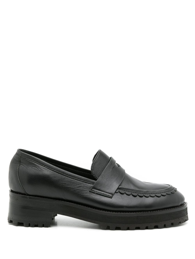 Shop Sarah Chofakian Holly Leather Penny Loafers In Black