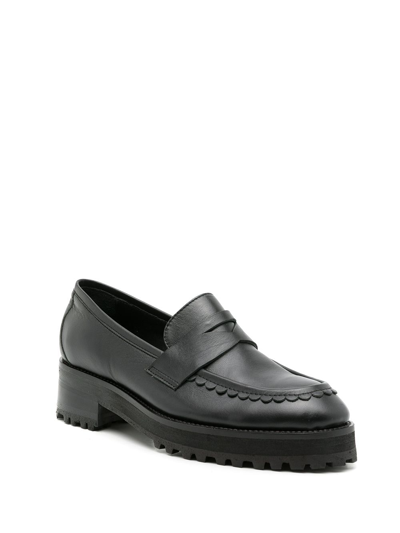 Sarah Chofakian Holly Leather Penny Loafers In Black