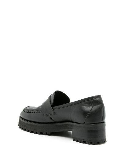 Shop Sarah Chofakian Holly Leather Penny Loafers In Black