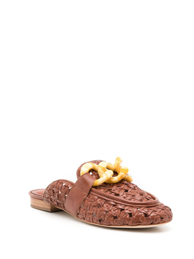 Sarah Chofakian Massena Woven Flat Mules In Brown