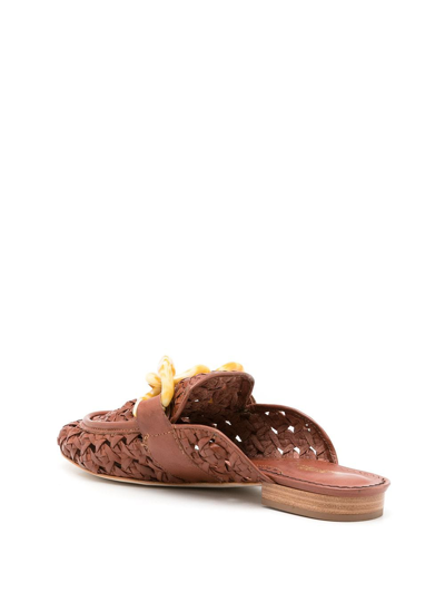 Sarah Chofakian Massena Woven Flat Mules In Brown