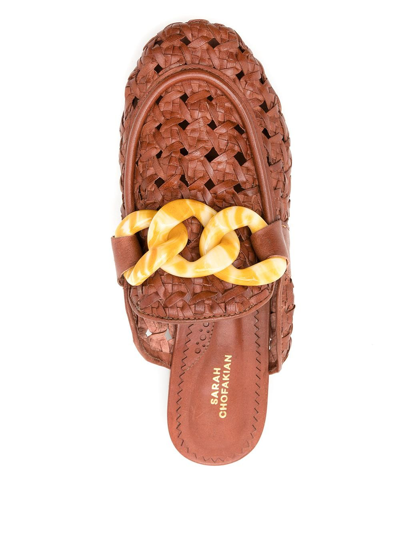 Sarah Chofakian Massena Woven Flat Mules In Brown