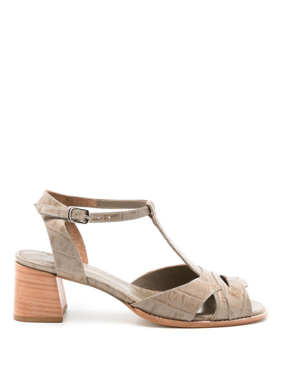 Shop Sarah Chofakian 65mm Crocodile-effect Leather Sandals In Brown