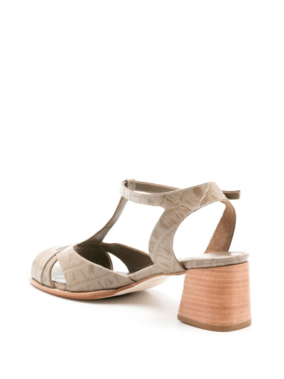 Shop Sarah Chofakian 65mm Crocodile-effect Leather Sandals In Brown