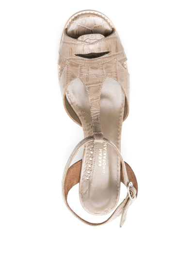 Sarah Chofakian 65mm Crocodile-effect Leather Sandals In Brown