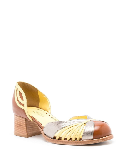 Sarah Chofakian Elaine Colour-block 70mm Pumps In Brown