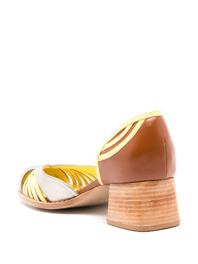 Sarah Chofakian Elaine Colour-block 70mm Pumps In Brown