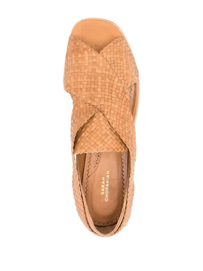 Sarah Chofakian Cross-strap Flat Sandals In Brown