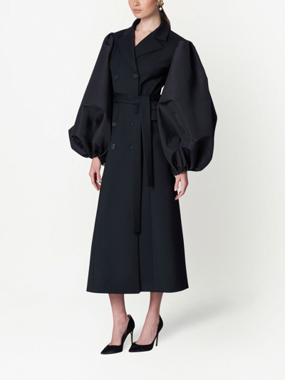 Shop Carolina Herrera Double-breasted Oversize-sleeved Coat In Black
