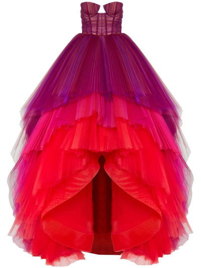 Shop Carolina Herrera Strapless Tiered Tulle Gown In Purple