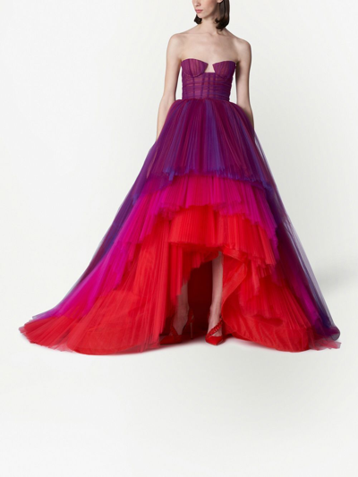 Shop Carolina Herrera Strapless Tiered Tulle Gown In Purple