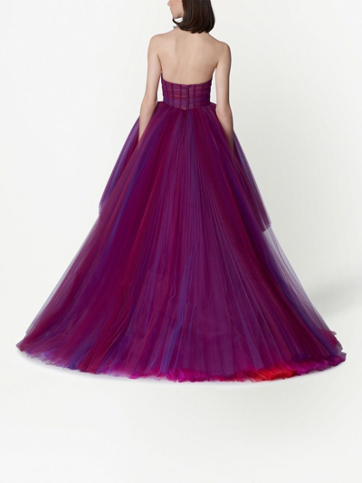 Shop Carolina Herrera Strapless Tiered Tulle Gown In Purple