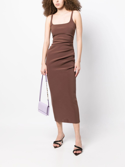 Shop Bec & Bridge Karina Ruched Midi Dress In Brown