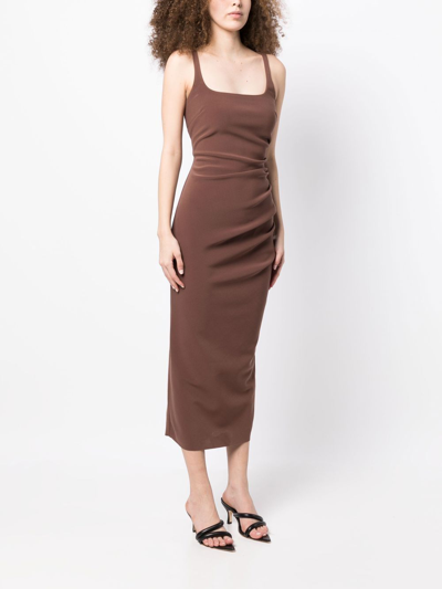 Shop Bec & Bridge Karina Ruched Midi Dress In Brown