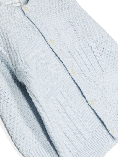 Shop Ralph Lauren Tonal-motif Contrast-knit Cardigan In Blue
