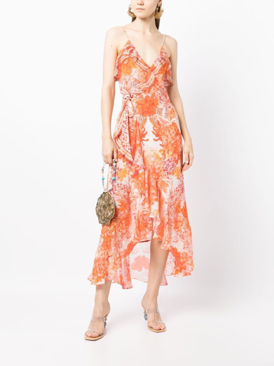 Shop Camilla Floral-print Silk Wrap Dress In Orange