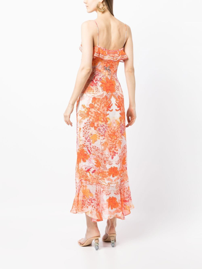 Shop Camilla Floral-print Silk Wrap Dress In Orange