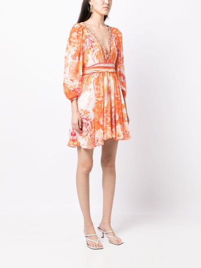 Shop Camilla Dragon-print Flared Dress In Orange