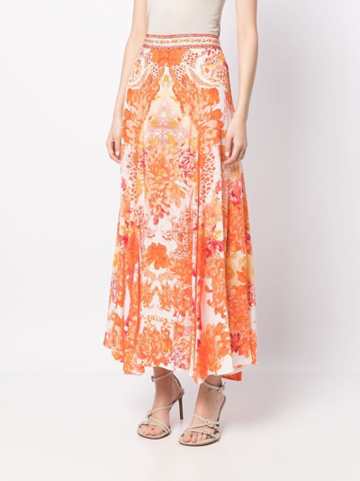 Shop Camilla Dragon-print Flared Skirt In Orange