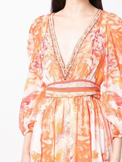 Shop Camilla Dragon-print Flared Dress In Orange