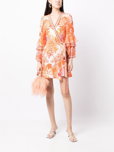 Shop Camilla Dragon-print Silk Wrap Dress In Orange