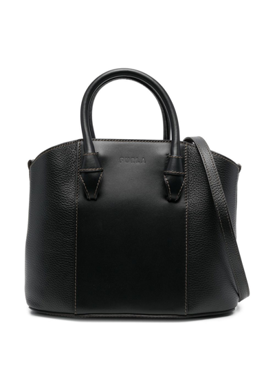 Shop Furla Logo-embossed Leather Tote Bag In Black