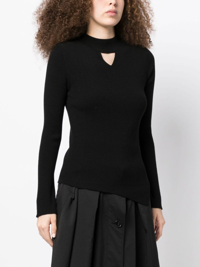 Shop J Koo Ribbed-knit Cut-out Sweater In Black
