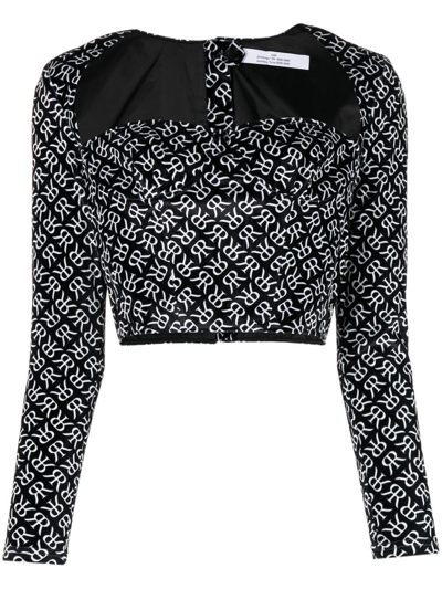 Rokh Long-sleeve Bustiere Corset Crop Top In Black