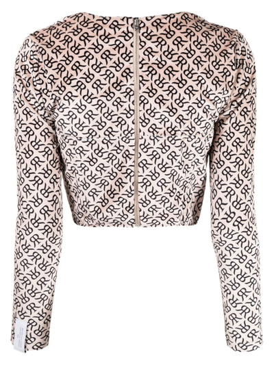 Rokh Long-sleeve Bustiere Corset Crop Top In Neutrals