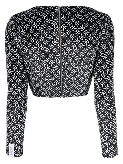 Rokh Long-sleeve Bustiere Corset Crop Top In Black