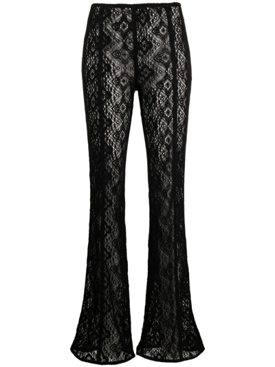Ganni Lace Sheer Flared Trousers In Black
