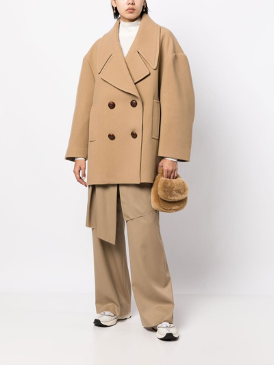 Goen J Versized Double-breasted Pea Coat In Brown