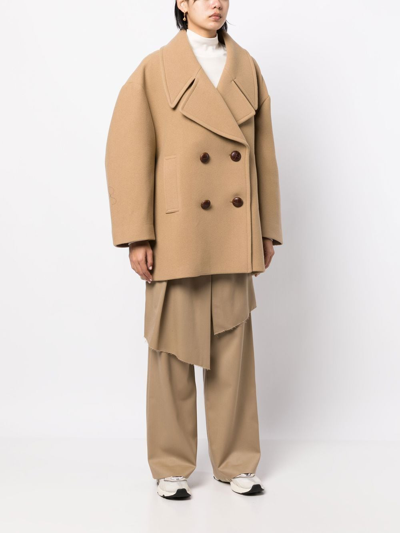 Goen J Versized Double-breasted Pea Coat In Brown
