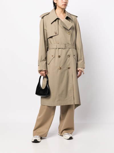 Goen J Double-breasted Two-tone Trench Coat In Brown