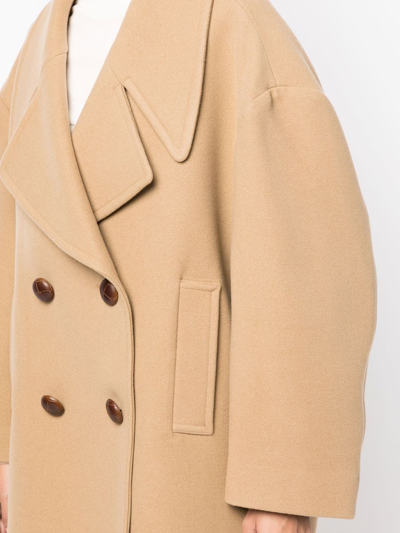 Goen J Versized Double-breasted Pea Coat In Brown