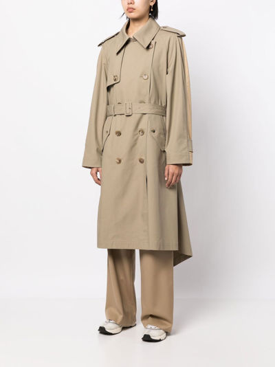 Shop Goen J Double-breasted Two-tone Trench Coat In Brown